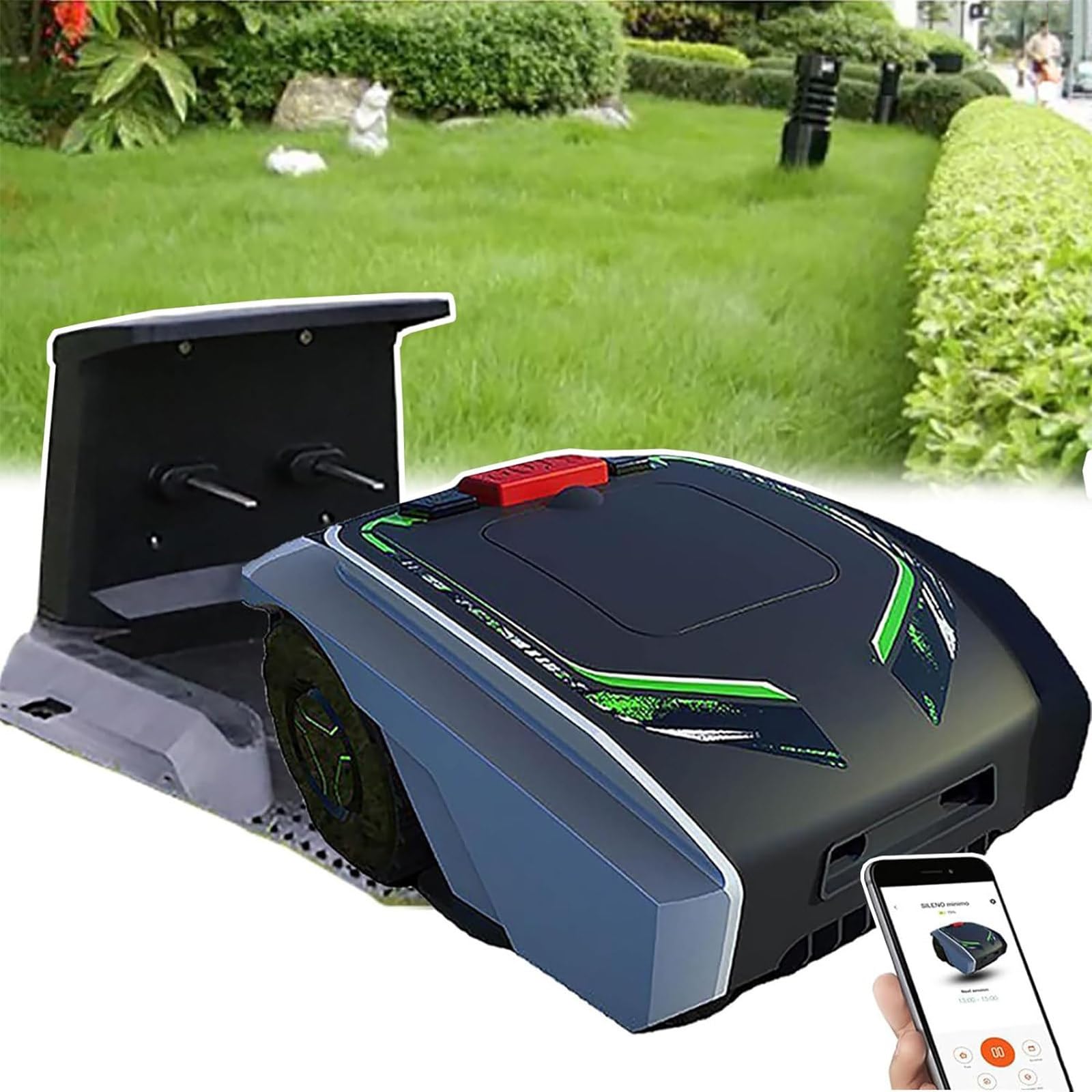 Cortacésped Totalmente automático, Robot cortacésped, Corta hasta 1500 m2, Corte ultrasilencioso, césped Bien Cuidado,Sensor de Lluvia y Cable delimitador