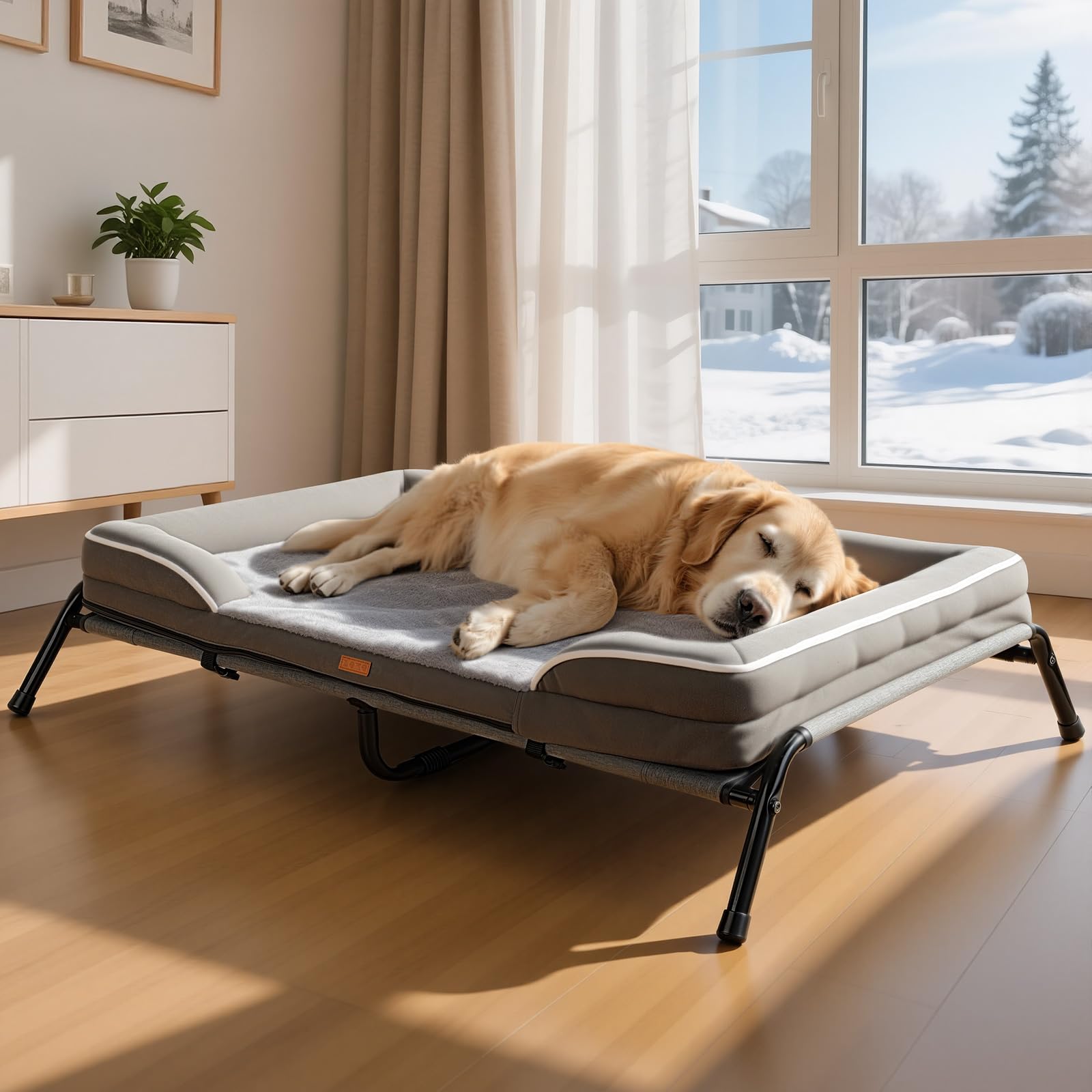 Lekereise Raised Dog Bed for Large Dog 46x33 Inch, Orthopedic Pet Beds with Waterproof Egg Crate Foam, Removable Dogs Couch Bed for Indoor Outdoor, 2-in-1 Design, Load 110lb, Grey