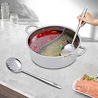 Vista 8 de Olla caliente Shabu Shabu de doble sabor con divisor y cucharón de sopa, olla Shabu Shabu Shabu de acero inoxidable 304, olla caliente de doble cara