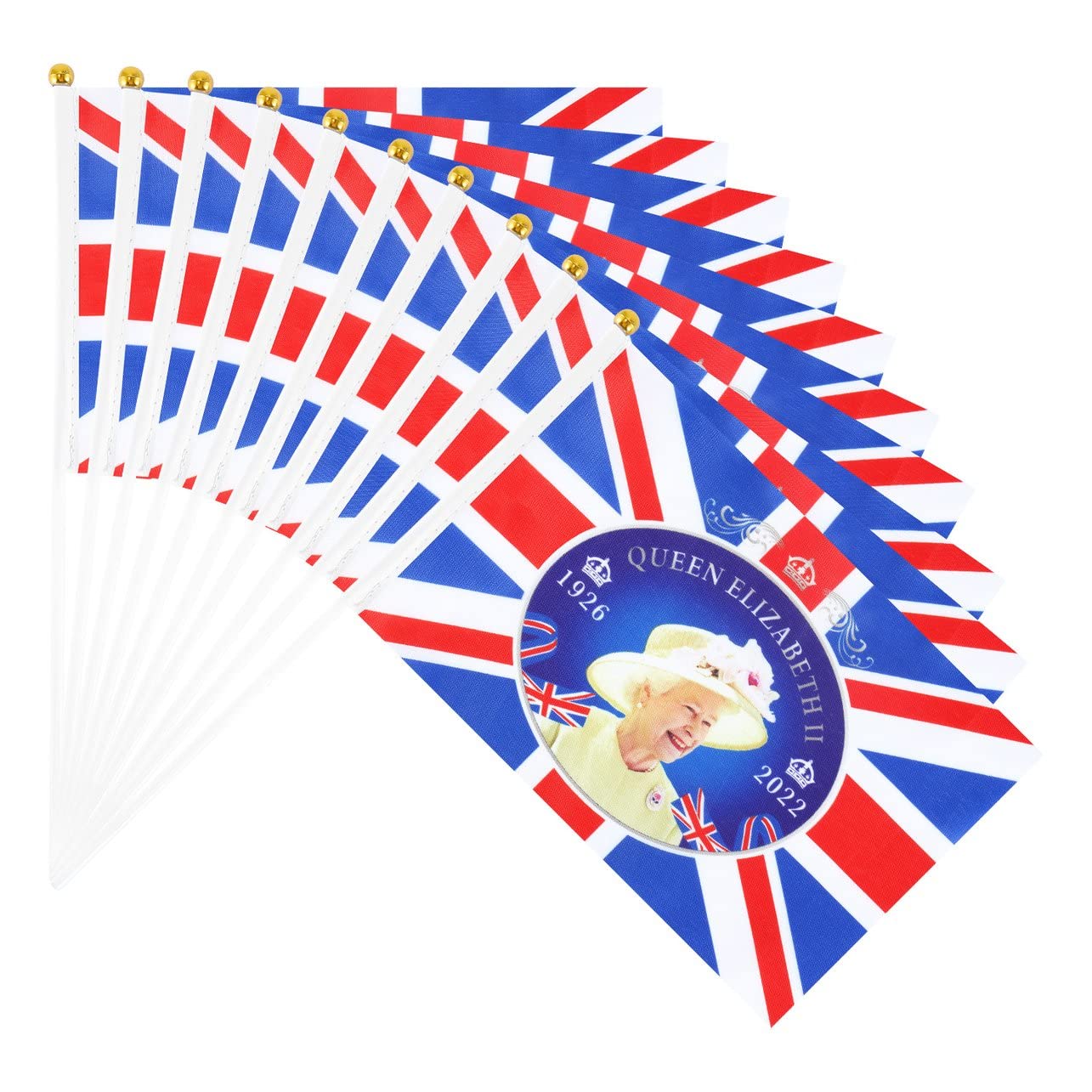 MARSPOWER 10pcs 14 * 21cm Flags England Queen Flag UK Flying Flag Britain United Kingdom Banner With Plastic Flagpoles Hand Waving Flags - 3