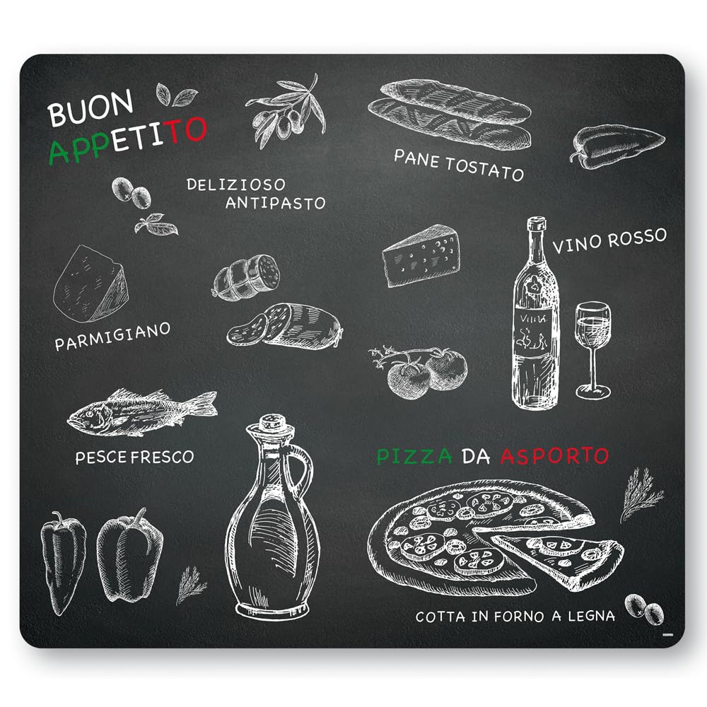 Kesper 36588 13 Multi-Glass Chopping Board with Ristorante Motif 56 x 50 x 1.4 cm Glass