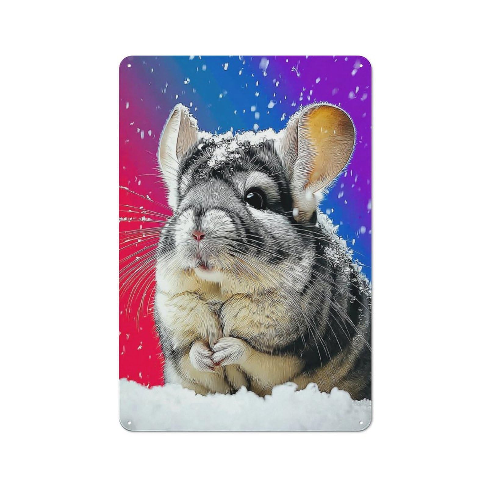 Junmoney Chinchilla In Winter Wonderland -2 Vintage Metal Sign With Design 30X20cm, Vintage Bar Wall Plaque For Cafe, Pub, Workshop Or Home Bar
