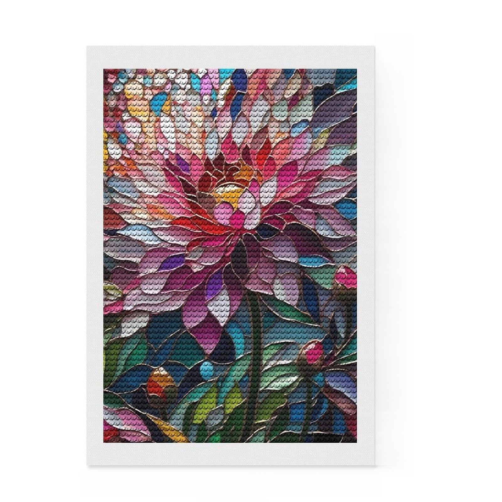 Junmoney Stained Glass Flower Diamond Painting Canvas Set 8"x12", for Craft Lovers, Nice Detail and Sparkle, Boho Decor, Birthday Gift