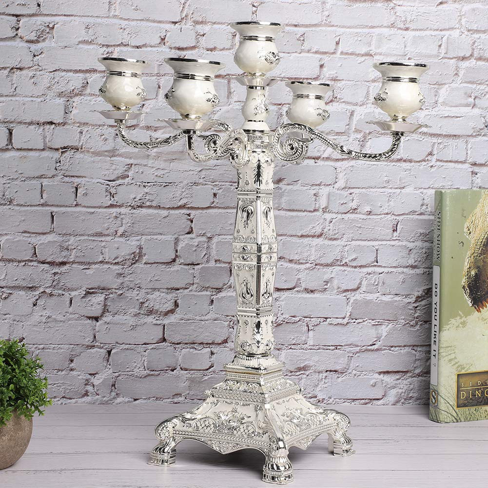Jenngaoo Candelabro de Metal, 5 Brazos, Vintage, para Hogar y Bodas, Plateado