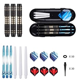 Darts Plastic Tip Set 18 Grams - Soft Tip Darts with Brass Barrel + Blue Aluminum Shafts w/ 50 Rubber O-Rings + 6 Pattern Flights + 30 Tips for Electronic Dartboard