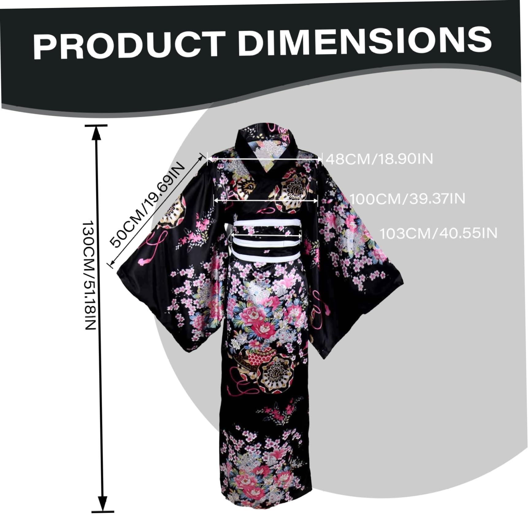 Yeory Yukata pour Femmes, Motif Floral de Robe Japonais, Robes de Kimono en Fleur Traditionnelle, Robe de Chambre Japonaise Noire