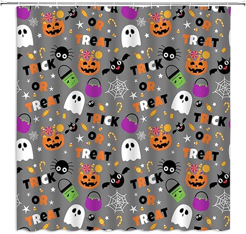 Miniatura 2 de Cortina de ducha de Halloween, divertida calabaza fantasma, golosina o truco, araña, murciélago, caricaturas, cosas de Halloween, feliz fiesta, tela