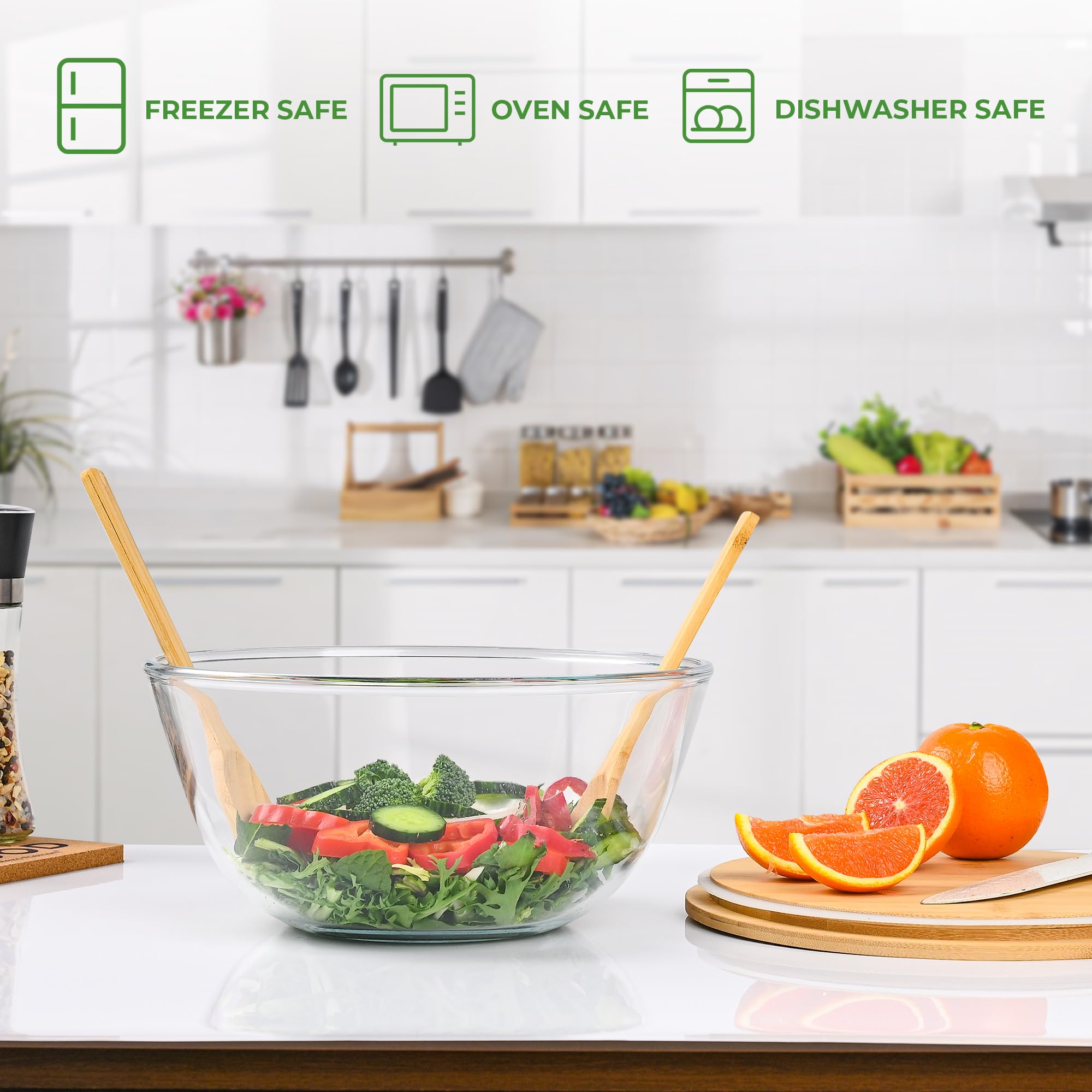 GEHE Glas-Salatschüssel mit Verschlussdeckel, 27,7 cm, große Trifle-Schüssel, Glasschale, Obstschale, 4,7 Quart große Kapazität, Servierschalen für Salat, Nudeln, Obst, Dessert, Kuchen,