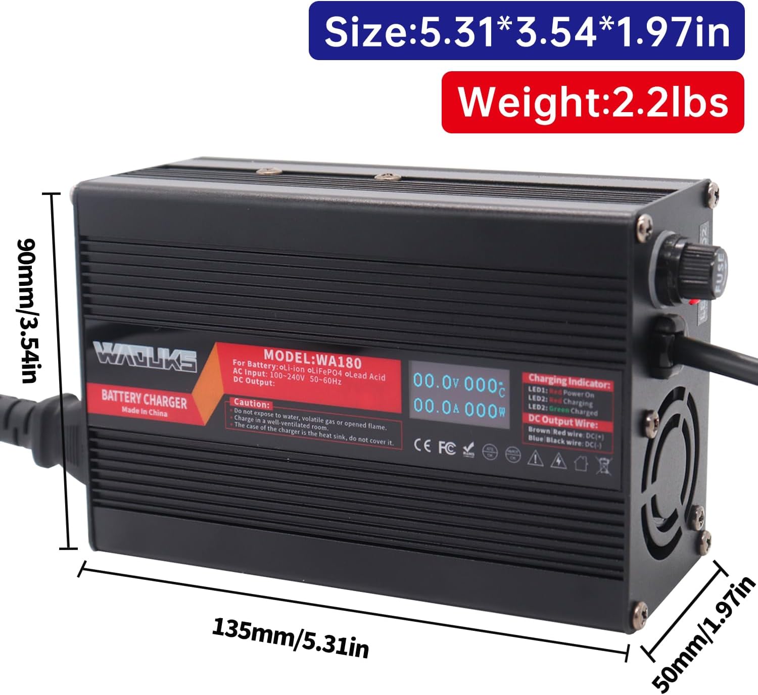 29.2V 5A LiFePO4 Battery Charger Used for 8S 24V LiFePO4 Battery with OLED Display Output Alligator Clip Connector