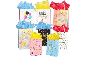 Colodeol 16 Pcs Birthday Gift Bags With Handle and 32 Tissues