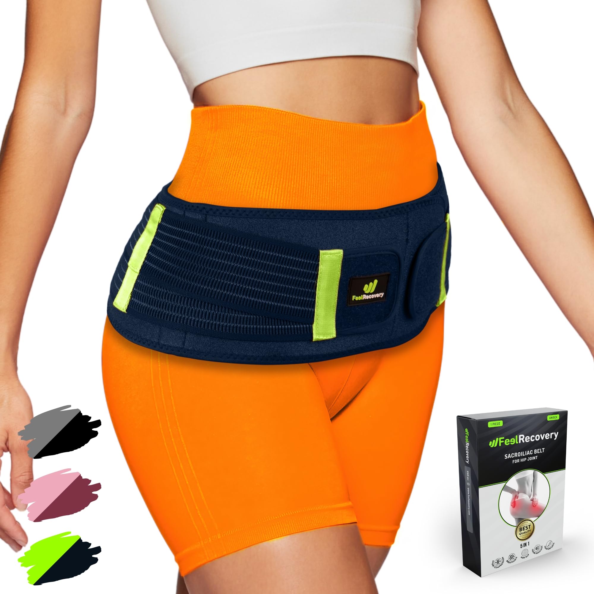 Ceinture Hanche Sacro-iliaque SI Femme et Homme - Ceinture Lombaire pour Soulager Douleur Sciatique, Pelvienne, Hernie Discale, au Dos, Jambes & Grossesse - Néoprène, Ajustable et Respirant