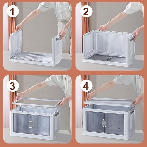 Miniatura 4 de MOPUP Contenedores de almacenamiento apilables con tapas, contenedores de almacenamiento de plástico de 66 cuartos con puertas y ruedas,