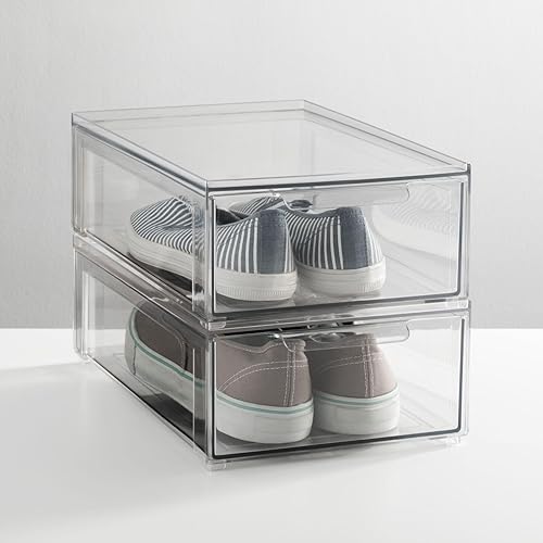 Miniatura 8 de mDesign - Caja de almacenamiento apilable de plástico con cajón extraíble, Contenedor para organizar zapatos de hombre y mujer, sandalias, cuñas,