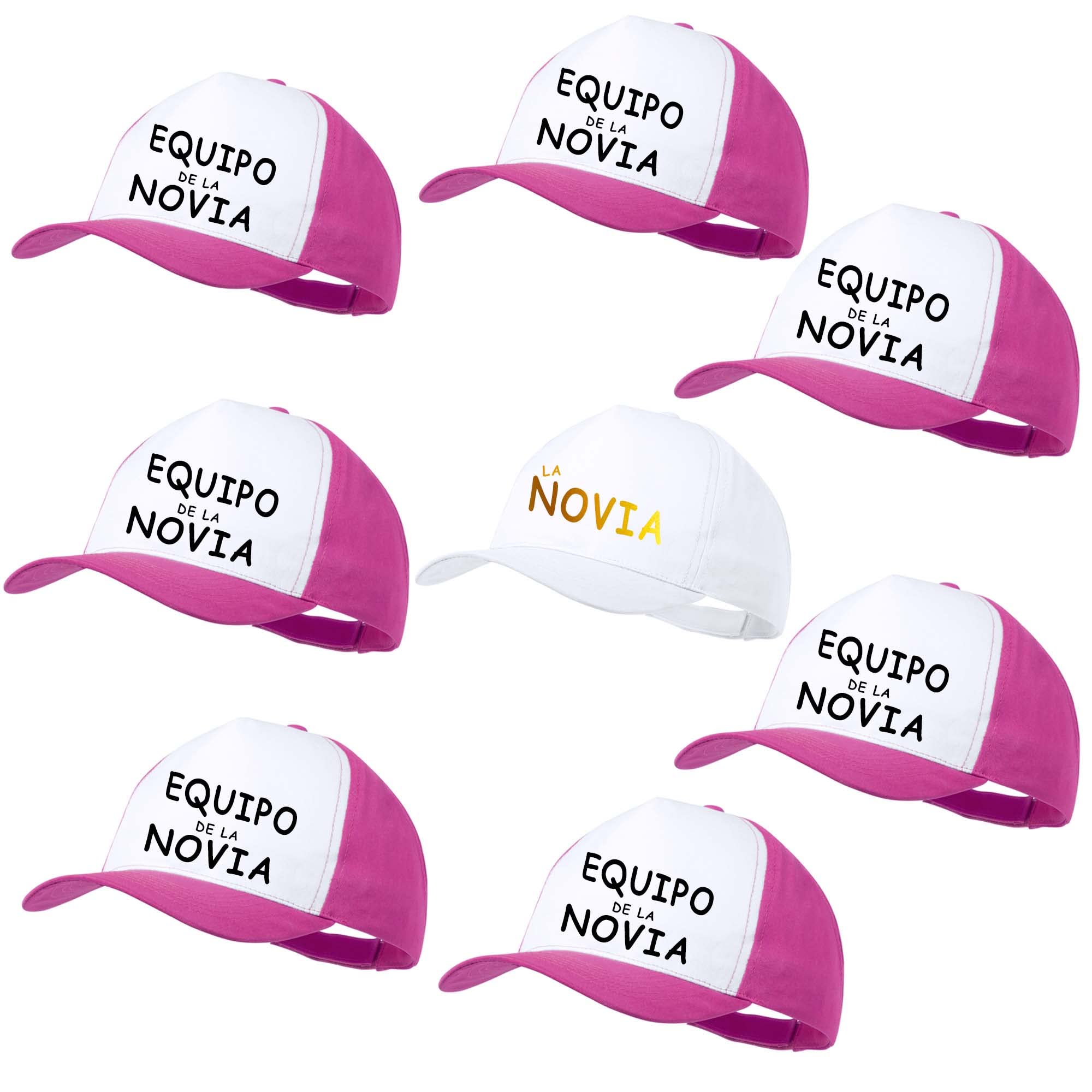 PACK 8 Gorras despedidas de soltera, fiesta de despedida, GRATIS GORRA DE LA NOVIA (Equipo de la novia, Pack 8.)
