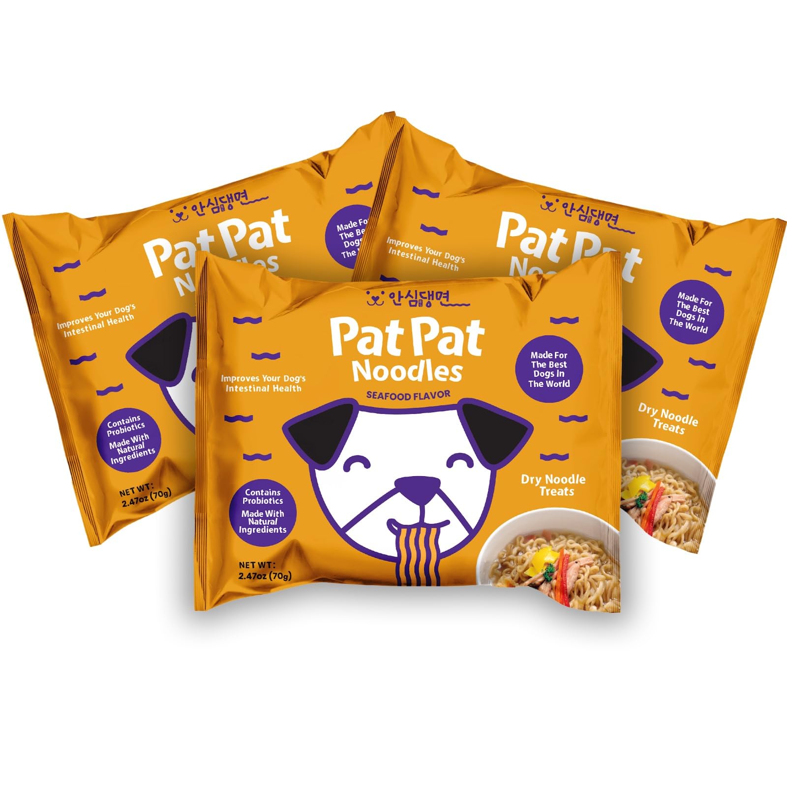 Pat Pat Noodles Probiotic Pup Ramen Noodle Seafood Flavor 3 Pack 2.47oz Per Package Dog Treat Made with Premium Ingredients and Probiotics for The
