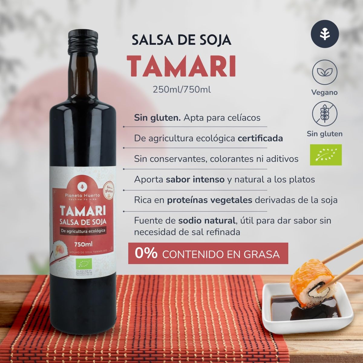 PLANETA HUERTO | Pack 6x Salsa de soja Tamari ECO 750 ml