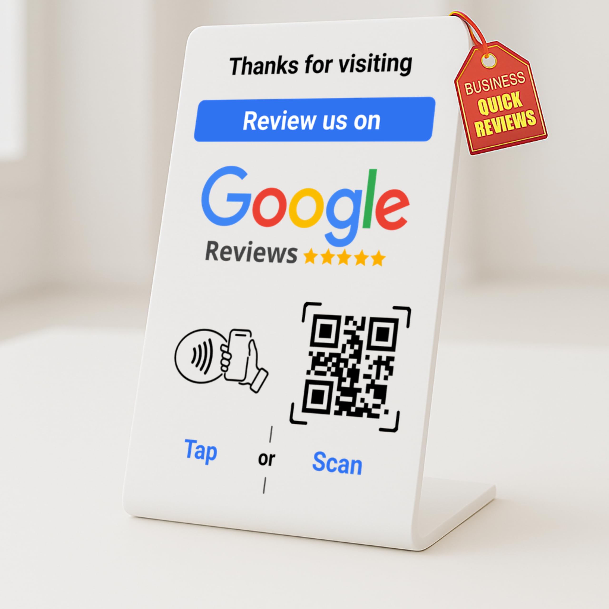 NFC Tap Google Review Stand - Boost Customer Feedback with Tap & Scan QR - No App, No Subscription - Works on iPhone & Android (Size 4.13"x2.75", 1 Pack)