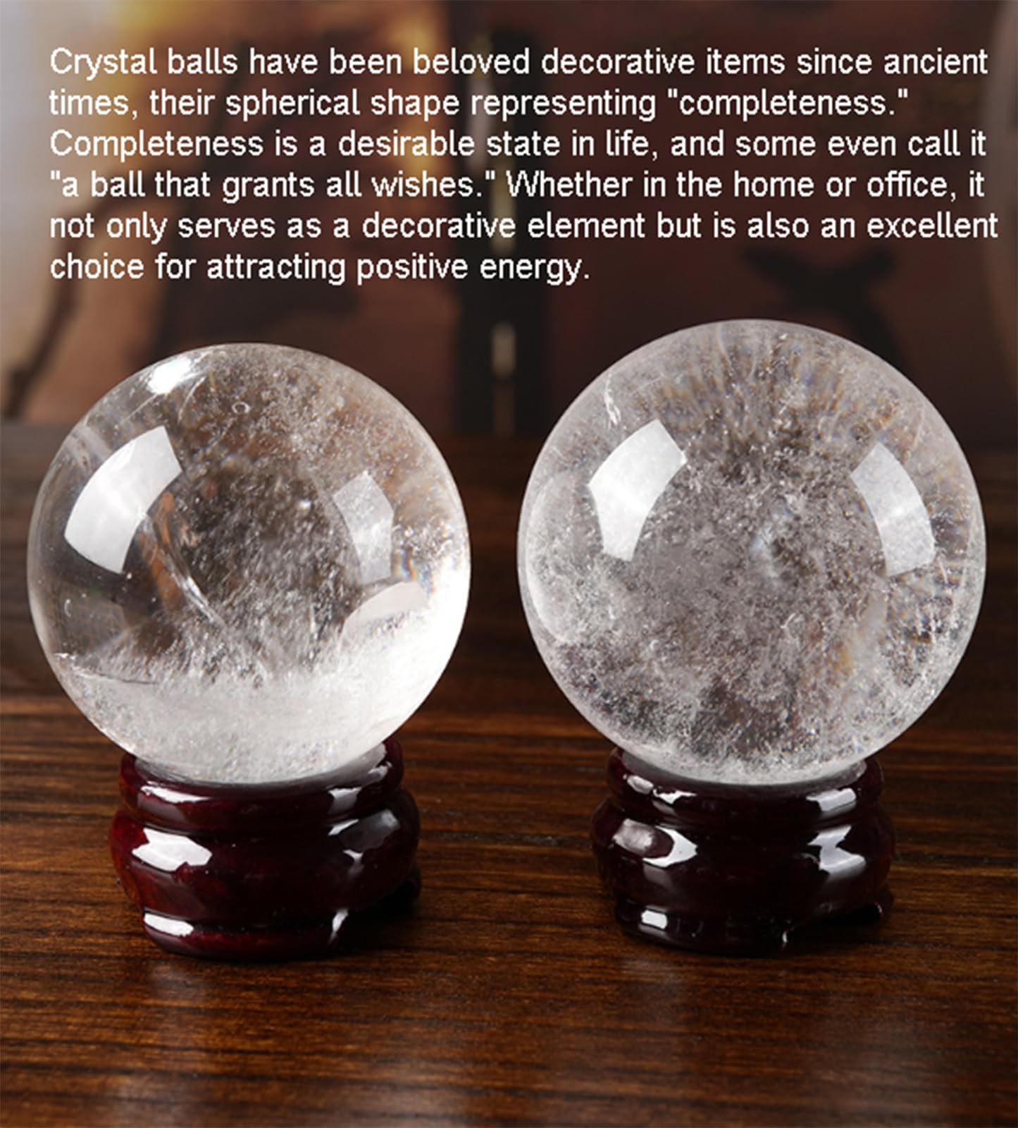 Quarzo Trasparente Naturale con Supporto in Legno, Sfera di Cristallo per divinazione e Meditazione, Scultura in Pietra di Cristallo Feng Shui per Decorazione di casa e Ufficio,4cm