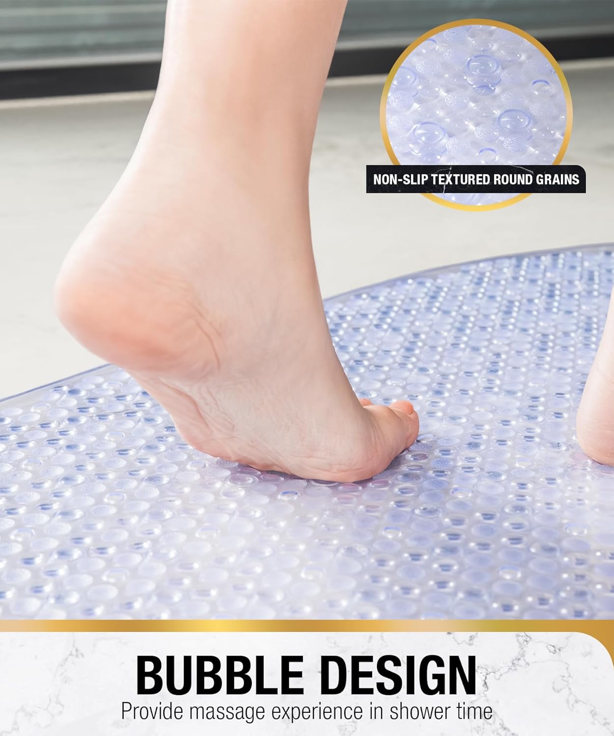 HITSLAM Bathtub Mat Non Slip, 35x16 Inch Bubble Oval Bath Tub Mat for Bathroom, Machine Washable Shower Mat with Suction Cups and Drain Holes, Clear - Image 4