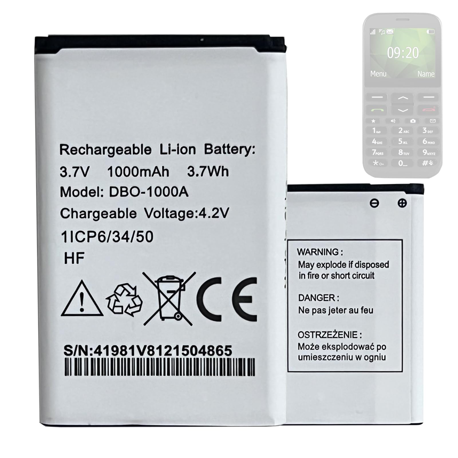Batterie D'origine DBO-1000A pour Doro 2404, 1370, 5860, 6040, 6060, 6820, 6880