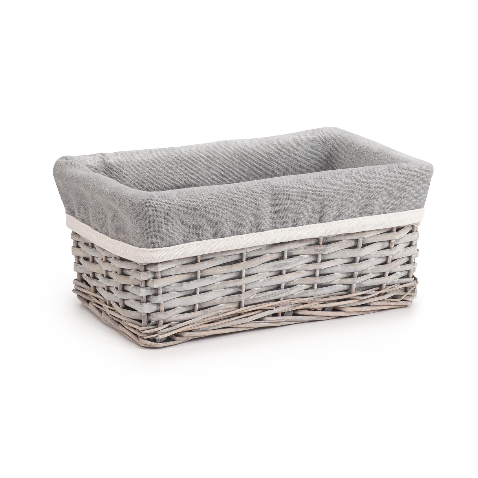 Woodluv Willow Wicker Storage Basket for Shelves, Gift Hamper Baskets, Multi-purpose Decorative Organiser, Small - Grey