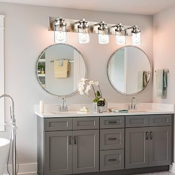 BONLICHT Transitional 5 Light Brushed Nickel Metal Base Wall Mount Lights with Clear Glass Shade Interior Modern Bathroom Vanity Lighting Fixture for Kitchen Corridor Dressing Table Powder Room