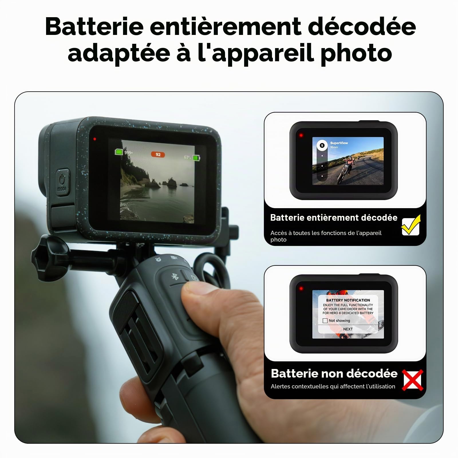 Lot de 3 Batteries Hero 12 avec Chargeur pour Go-Pro Hero 12/11/10/9 Black, Chargeur de Batterie 3 canaux avec écran LCD, Fente pour Carte TF, Convient à Basse température, Chargeur