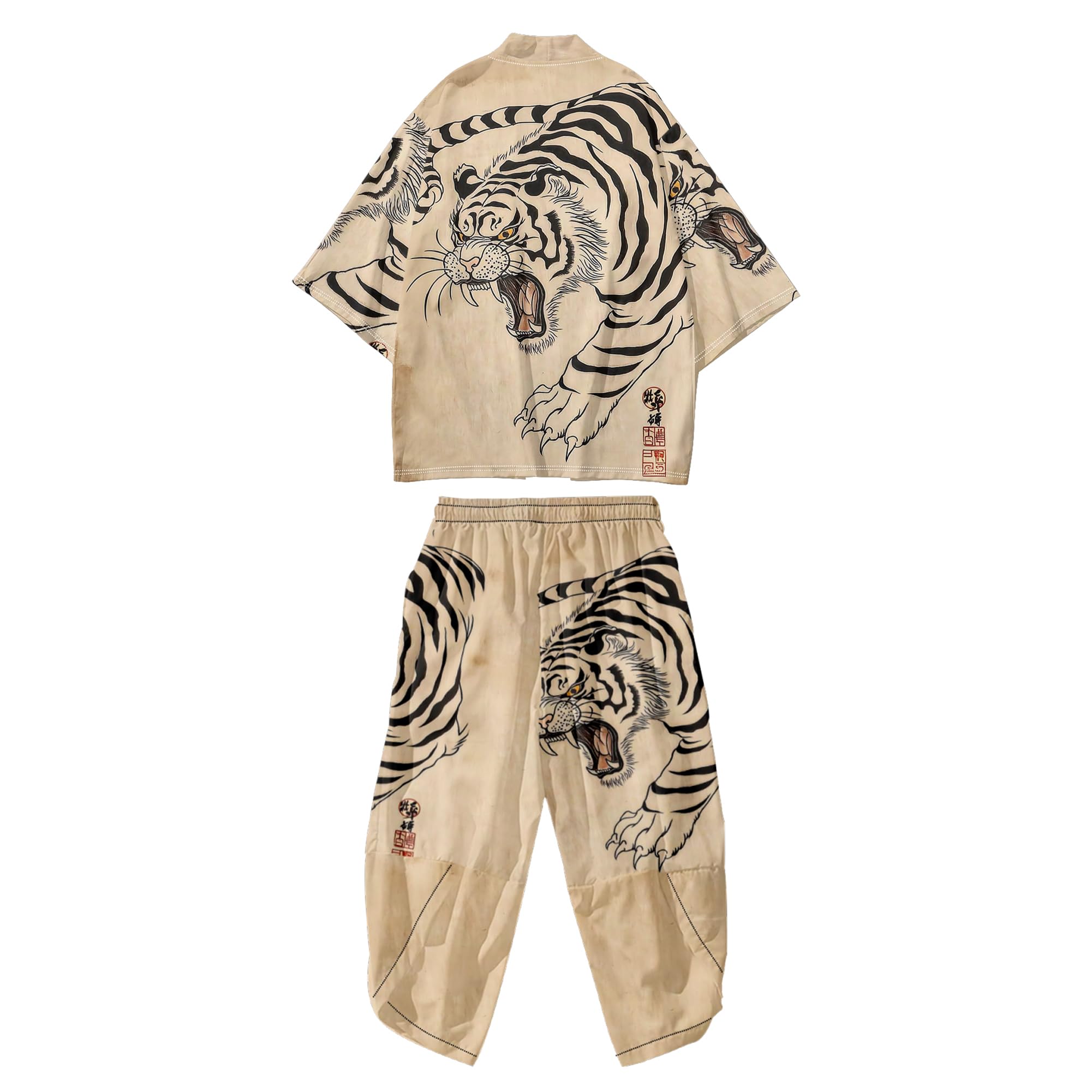 Mens Kimono Set 3/4 Sleeve Haori And Shorts Casual 2 Piece Japanese Outfits