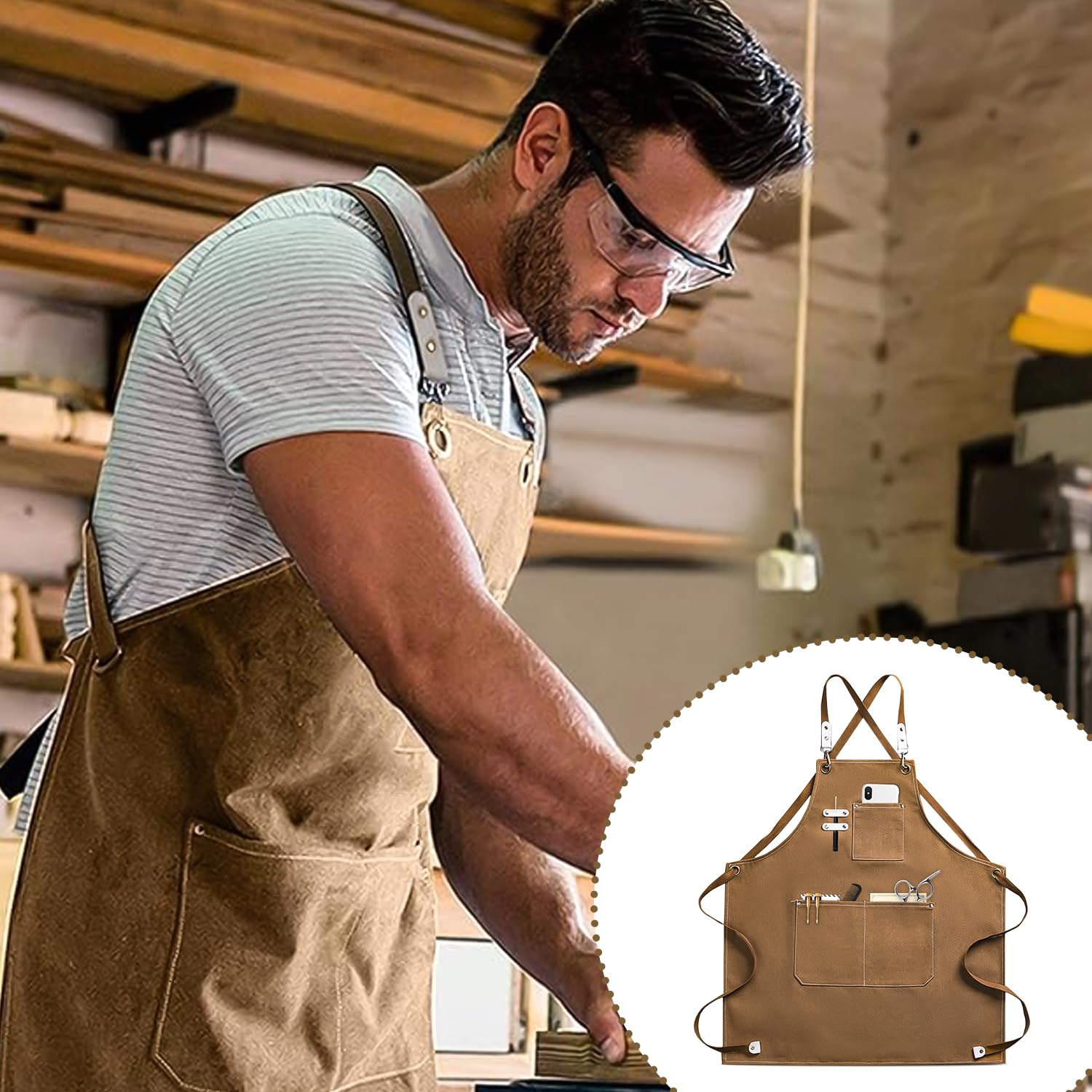 Grembiule da Lavoro Uomo in Tela, 68 * 78cm Grembiule da saldatura con Tasche per Attrezzi, Grembiule Donna/Uomo Durevole di Tela per Giardino,Cucina,Garage(Marrone)