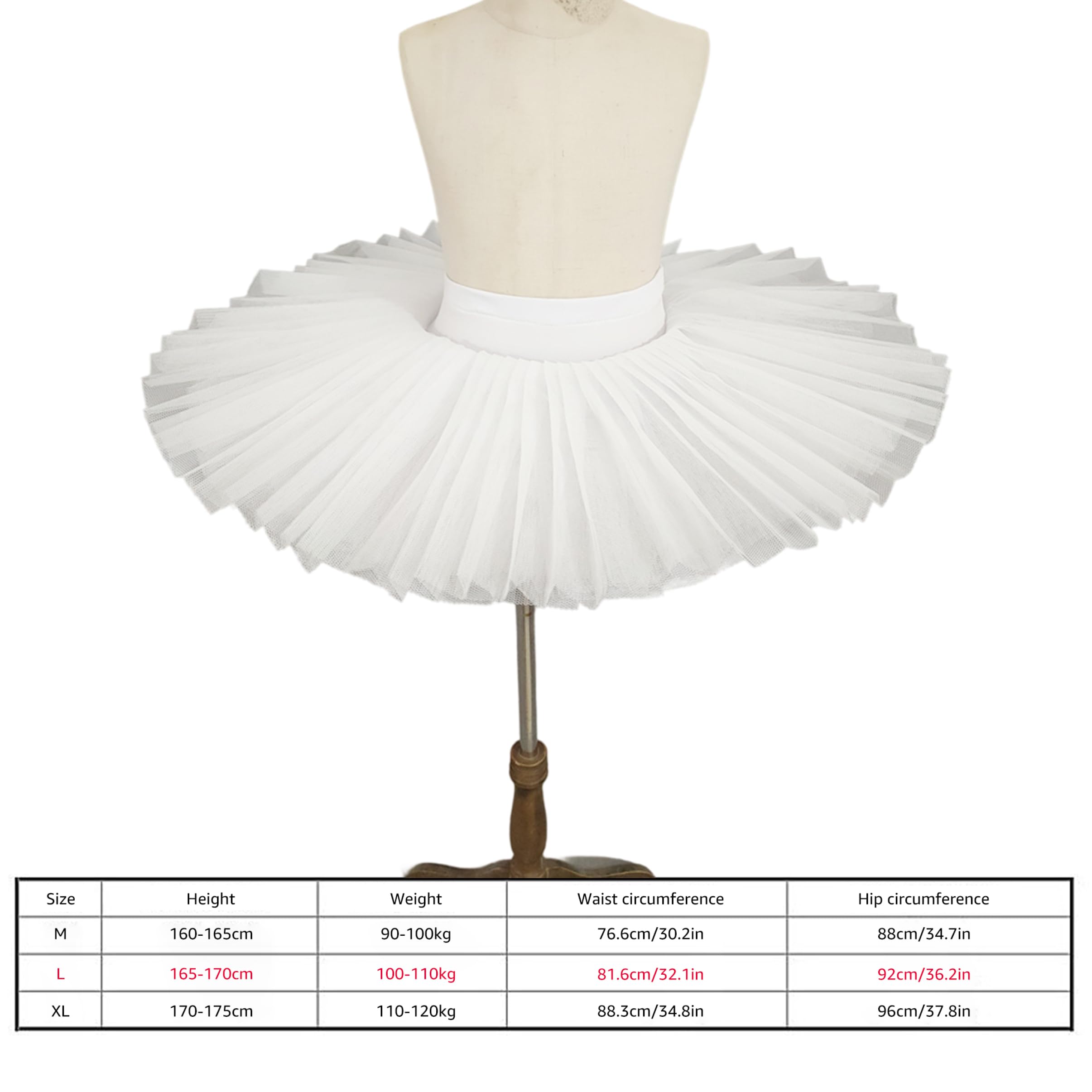 Falda de Ballet para Mujer, Disfraz de Cisne de Tul Esponjoso para prácticas y actuaciones de Danza para Adultos - Blanco, Talla M.