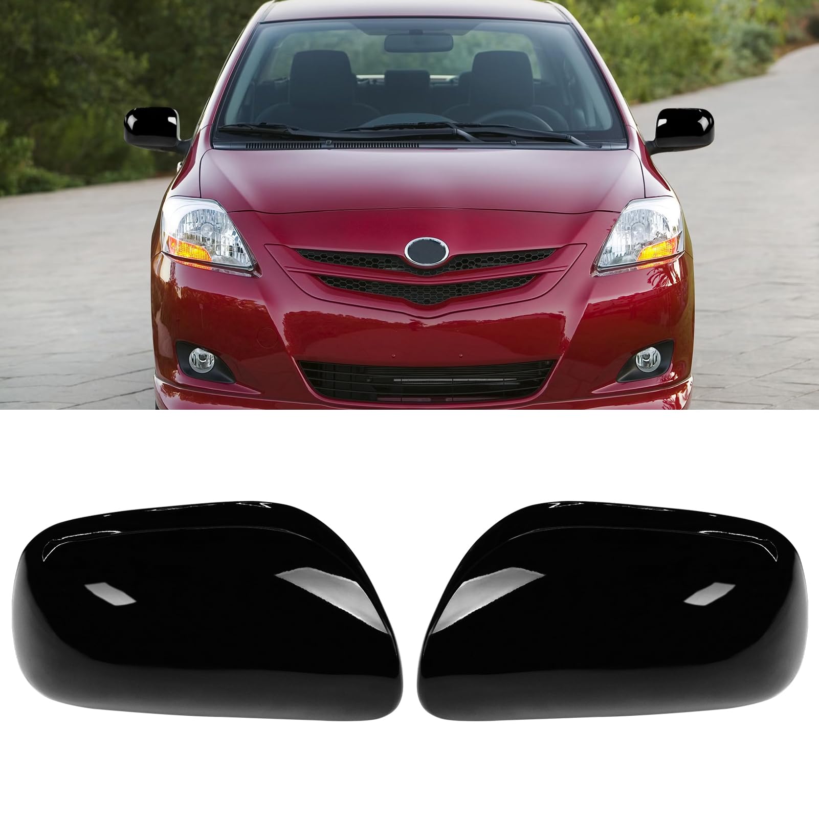 TTCR-II 2PCS Compatible con Retrovisor Cubierta Toyota Yaris 2006 2007 2008 2009 2010 2011, Izquierdo + Derecha Espejo Cubierta Yaris 2008 Espejo Tapa Reemplazo Yaris 2010-Negro