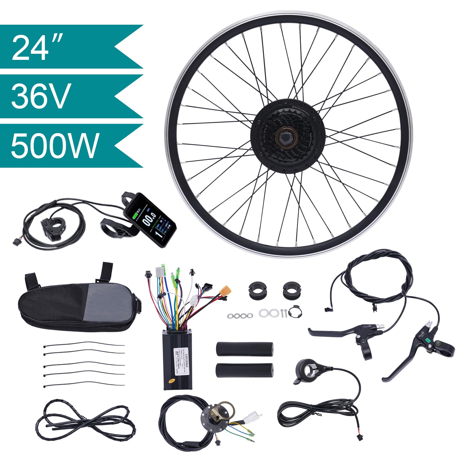 24 Zoll E Bike Conversion Kit, 36V 500W Bürstenlosen Motor Ebike Conversion Kit– Geeignet für die Montage und Umrüstung von Fahrrädern mit 24-Zoll-Hinterrädern