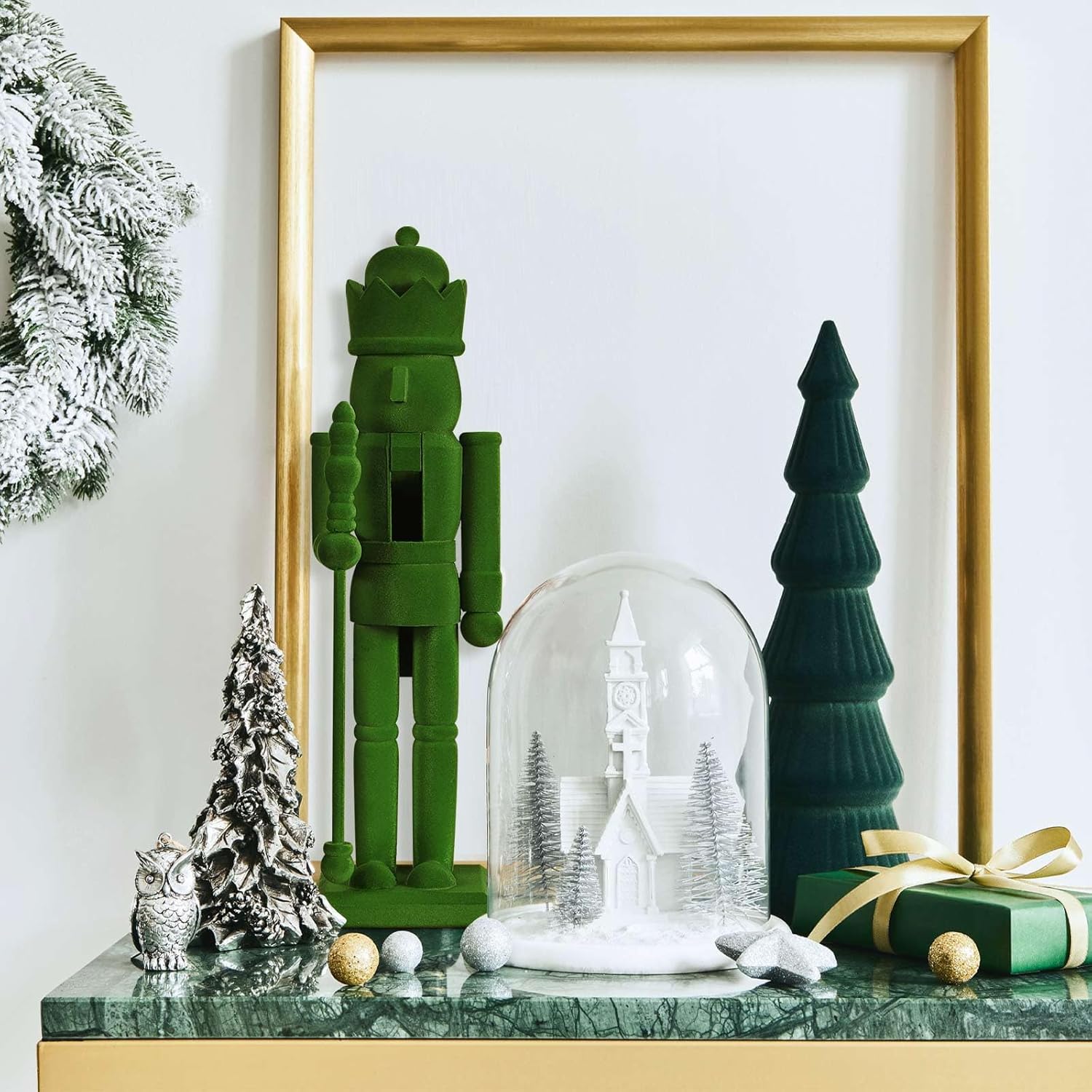 Cinnvoice 15 Inch Green Christmas Nutcracker Ornaments Flocked Nutcracker Figures Christmas Decor Ornament Soldier Festive Collectible Gift for Table Fireplace Shelf Desktop Home Decor