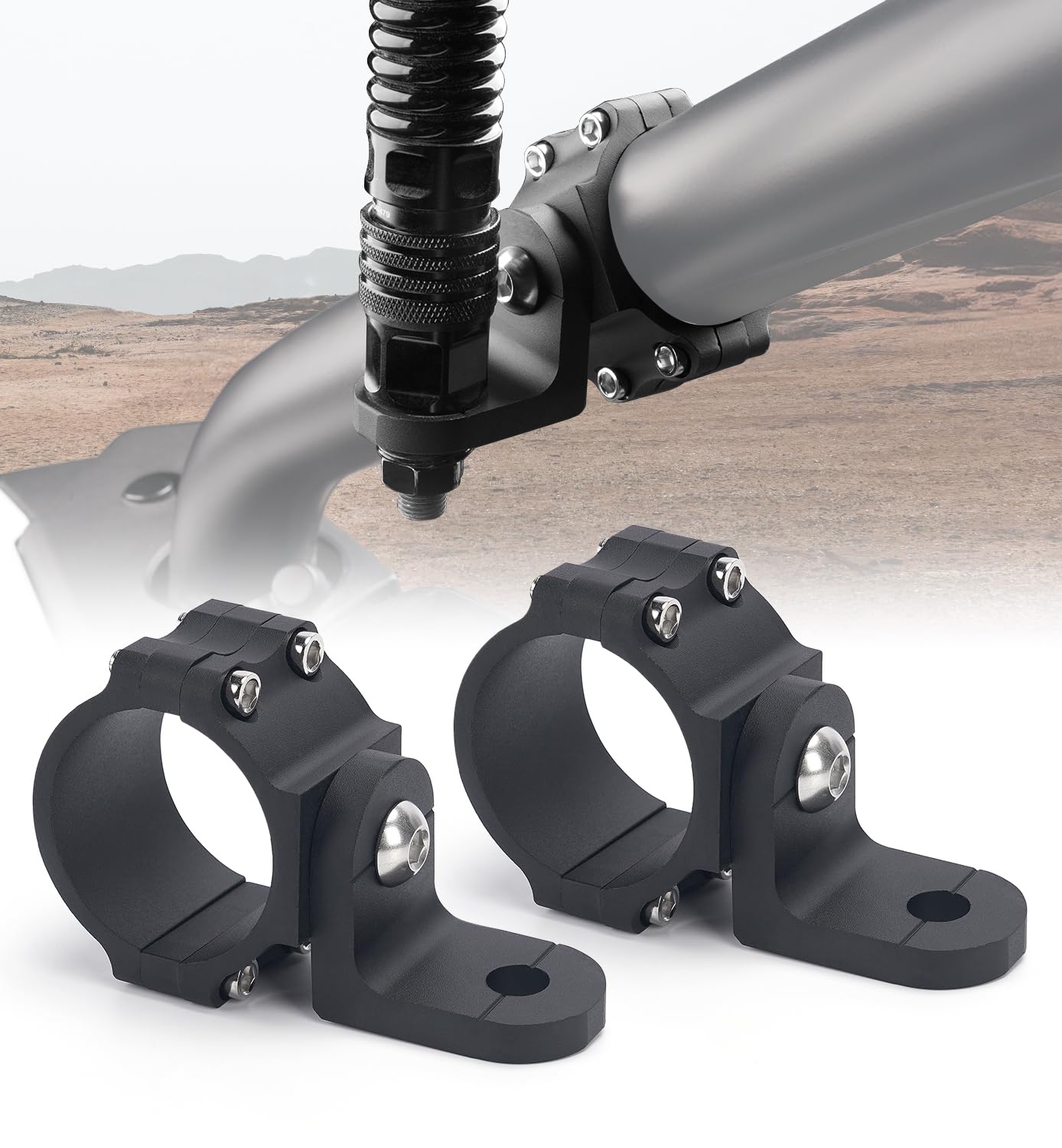 Xprite Whip Light Mount, UTV Whip & Flag Mounting Bracket, CNC Aluminium Heavy Duty 360° Adjustable for 1.75''- 2'' Roll Bar Cage Compatible with ATV SXS Polaris RZR Can-Am Maverick x3, 2PCS