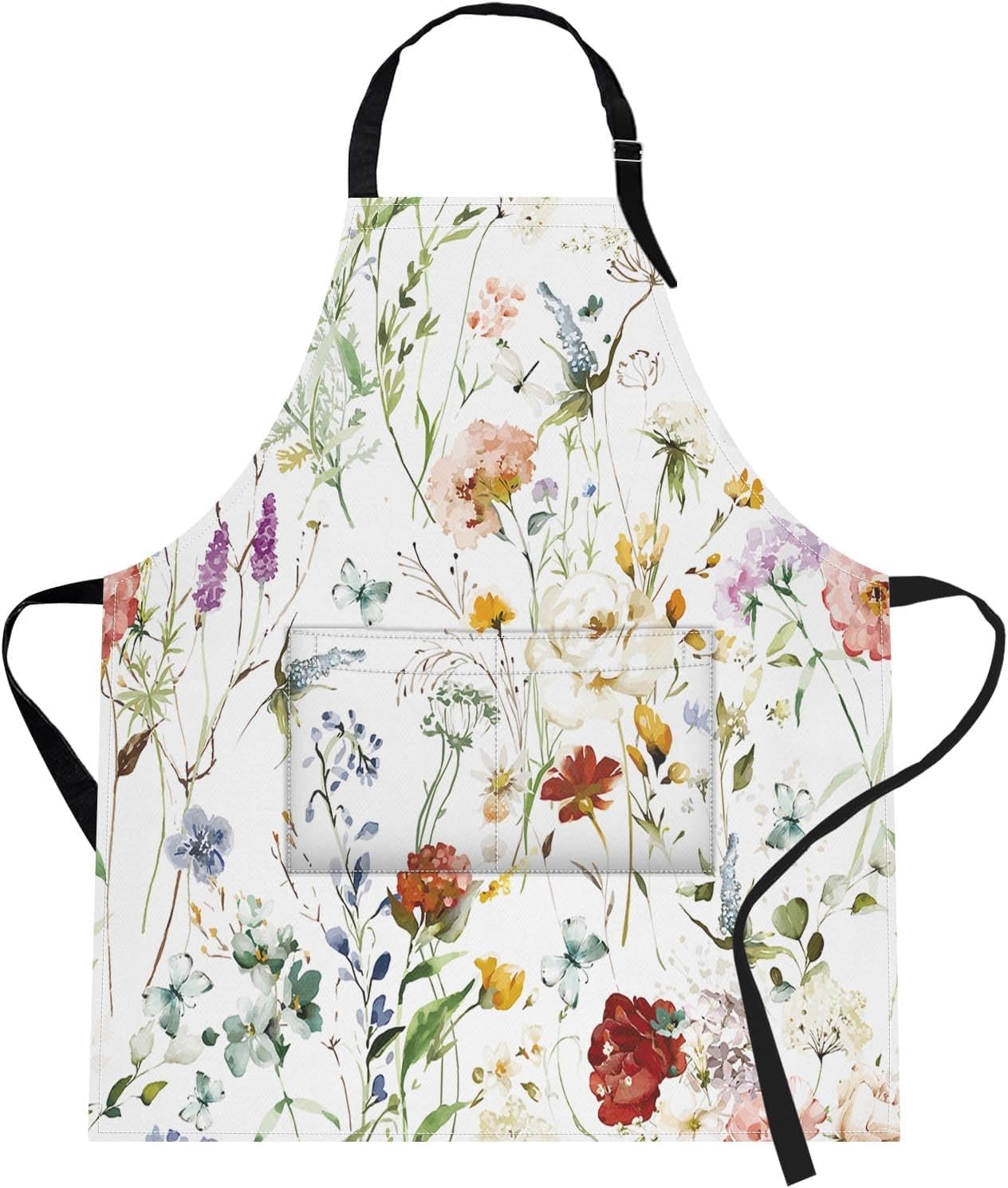Britimes Apron Home Kitchen Cooking Baking Gardening for Women Men With Pockets Wildflower Flower Floral Boho Butterfly Hydrangea 32x28 inch
