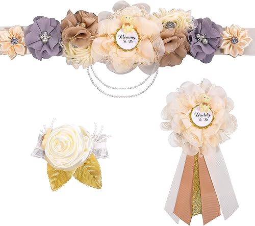 Juego de cinturón de maternidad de oso de peluche para baby shower, papá para ser ramillete, flores de mano, decoración de baby shower para niño y