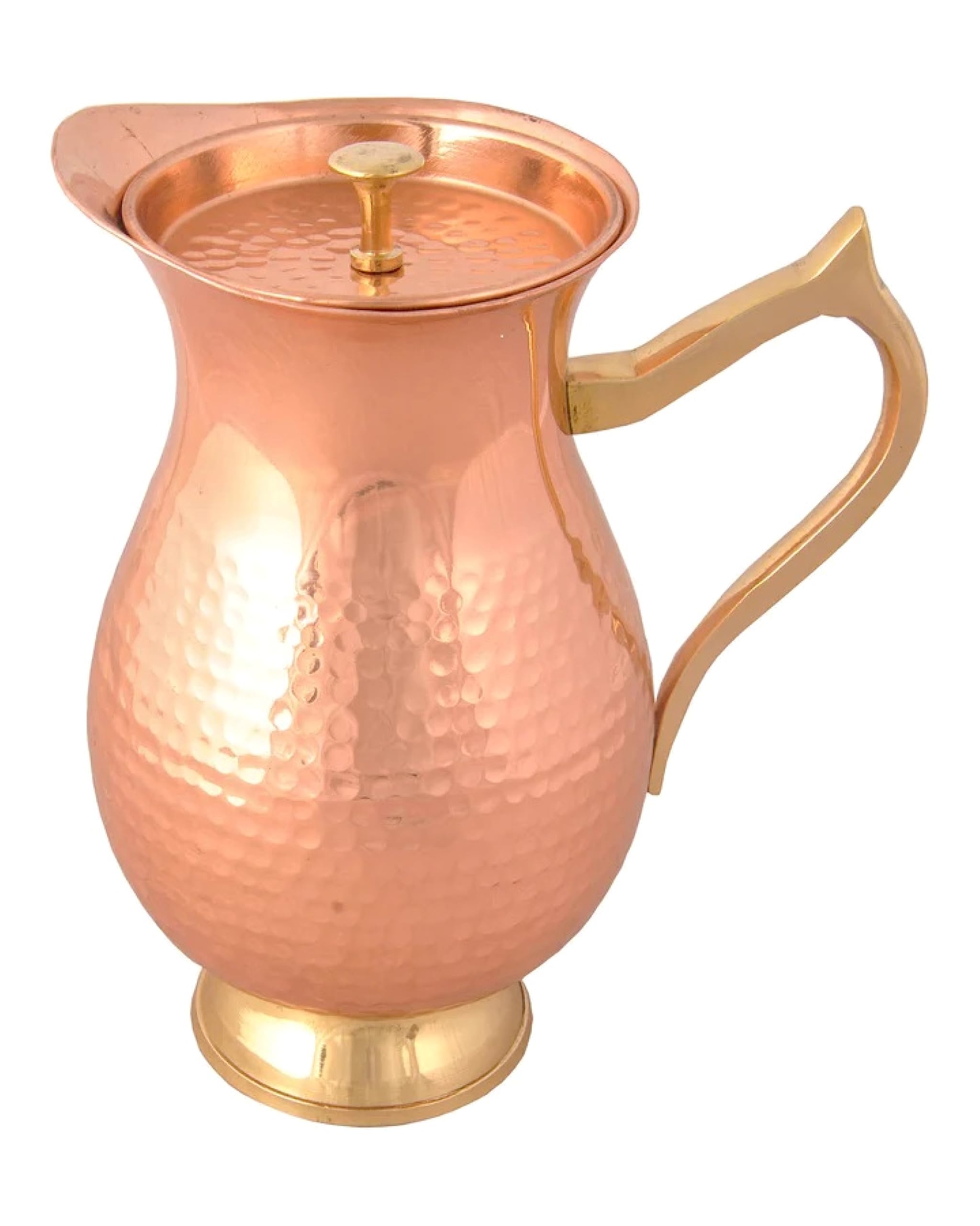 100% Pure Copper Pitcher 50.72 Oz / 1500 ml | Drinking Water Traditional Mughlai Pitcher With Lid | Copper Jug Handle Water Bottle | Ayurveda Health Benefits | Serving Water in Daily Use