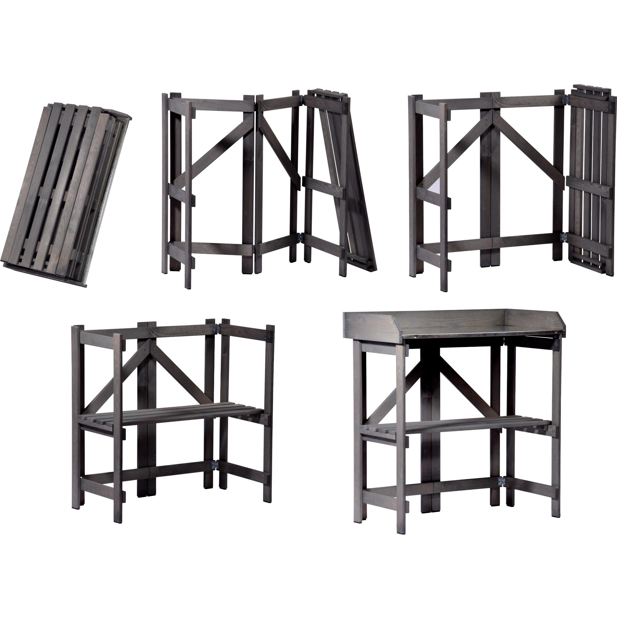 Dobar® Table De Jardinage Pliante Bois Massif Anthracite - Table Rempotage Avec Plateau Zinc 85x44x89 Cm