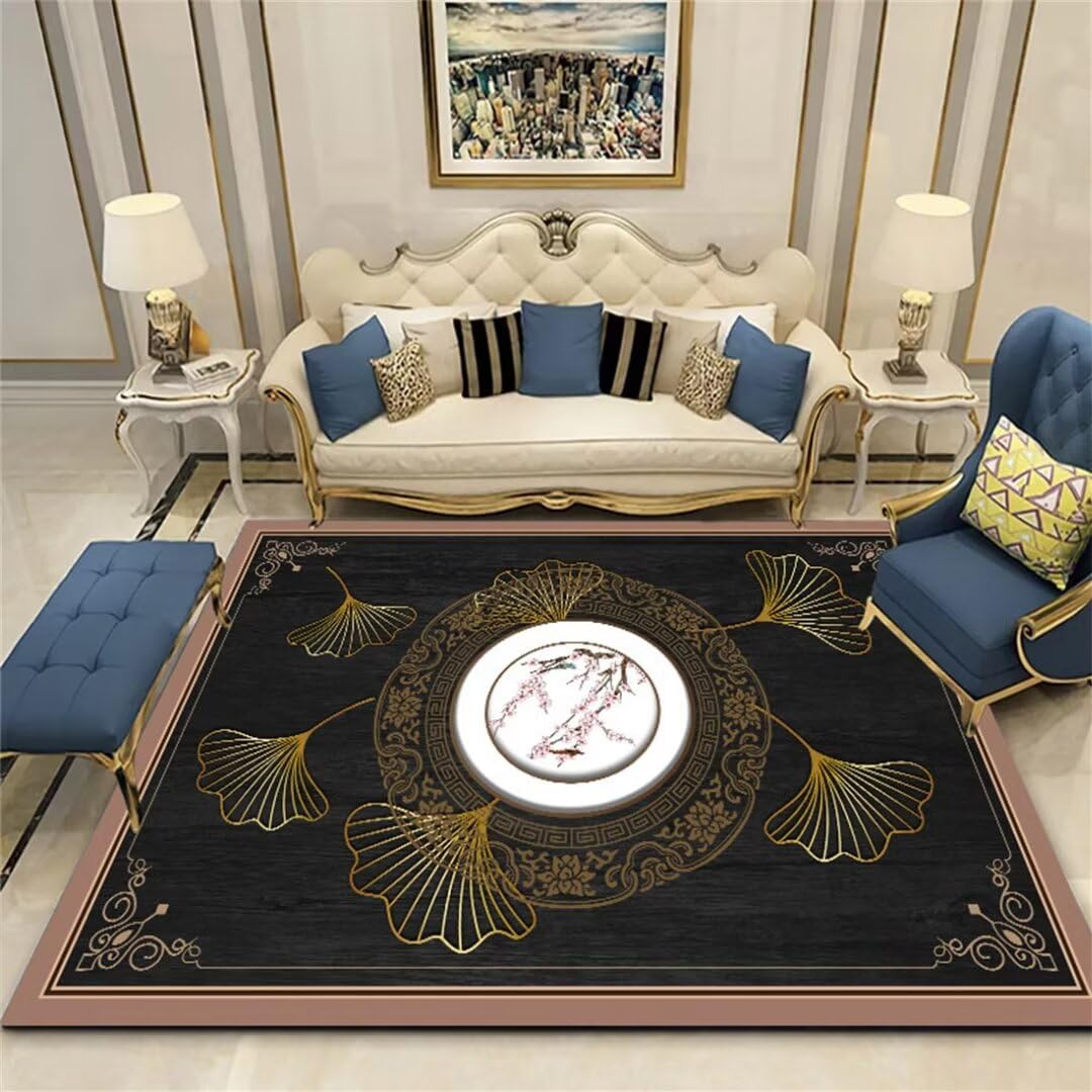 Tapis antidérapant 140x200cm résistant aux taches motif feuille