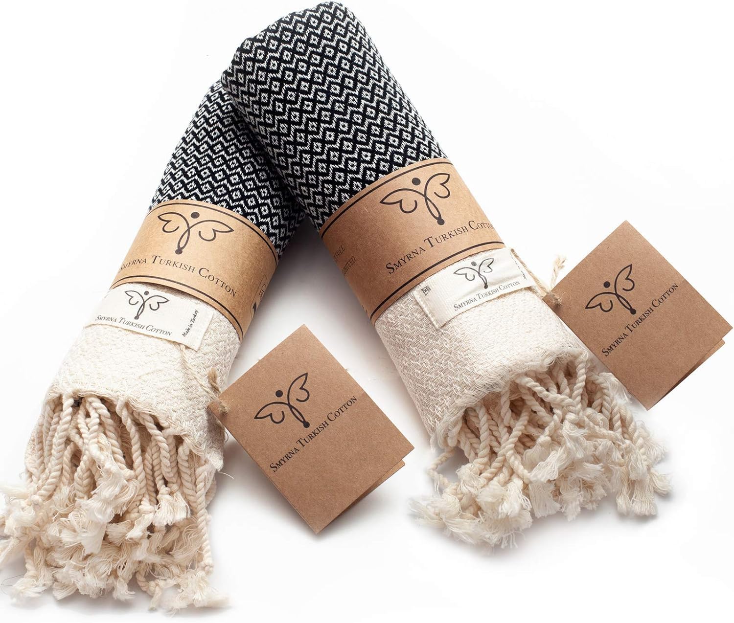 SMYRNA TURKISH COTTON Original Series Hand Towels - Set of 2 |16 x 40 in| 100% Turkish Cotton |Large, Soft Hand and Head Towels for Bathroom, Kitchen|No Shrink| Premium Luxury Set - Black