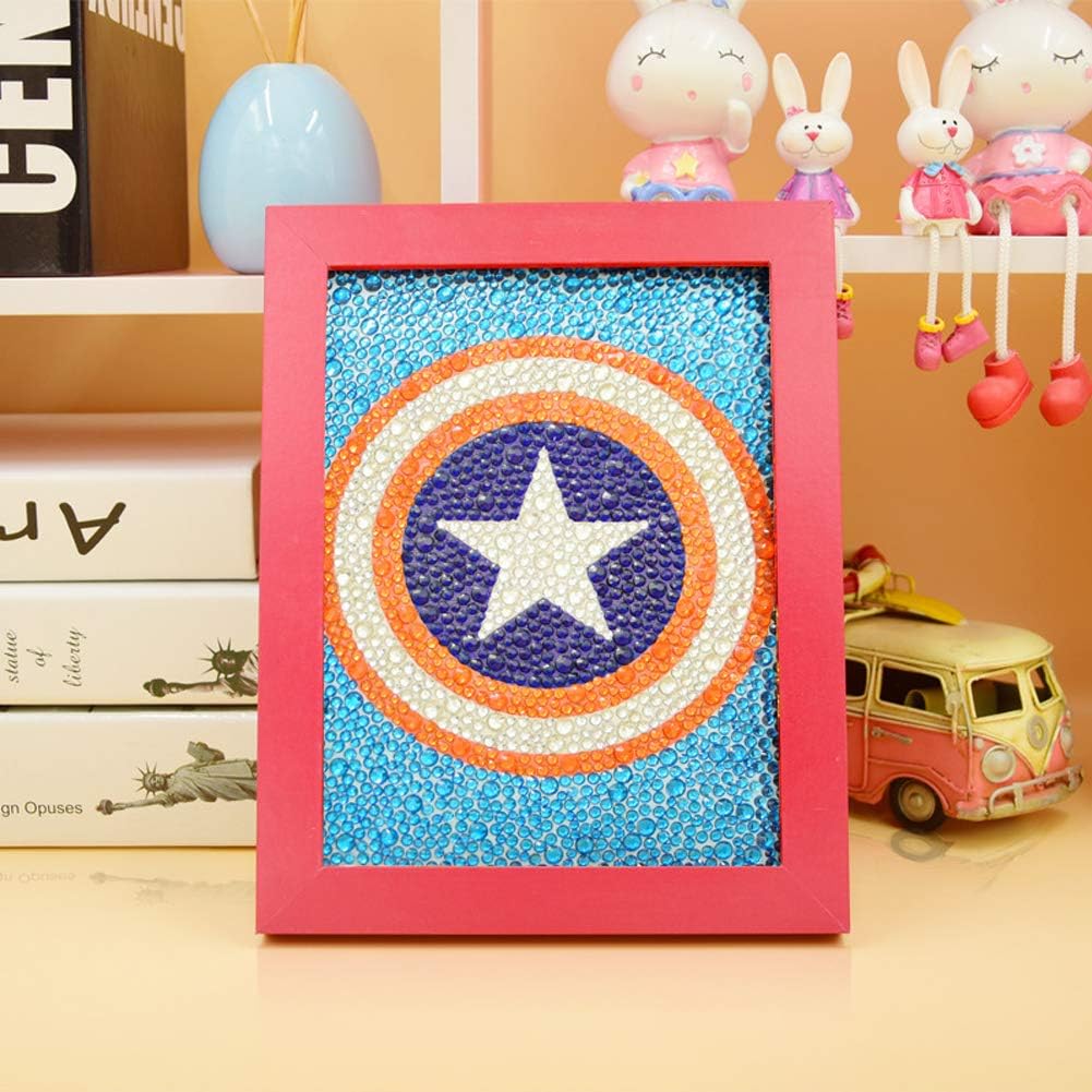 Child's DIY 5D Diamond Painting Full Kits with Frame,Crystal Rhinestone Embroidery Pictures Arts Craft for Kid's Gift (Shield, 6 * 7.8 in)