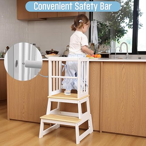 Miniatura 10 de Taburete de cocina ajustable en altura para niños pequeños, taburete de aprendizaje Montessori para niños, torre de pie para bebé, ayudante de pie