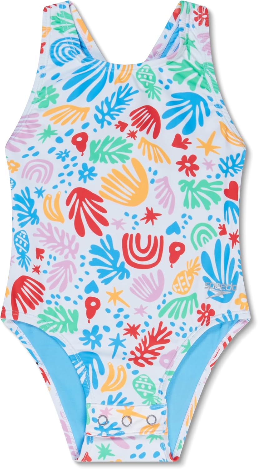 Speedo girls Swimsuit One Piece Thick Strap Racer Back Printed