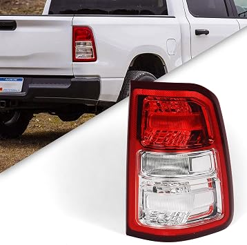 FIONE Halogen Tail Lights Assembly Compatible with Dodge Ram 1500 2019-2023 Big Horn/Tradesman with Bulbs Right Passenger Side Rear Light Chrome Bezel with Red Lens 55112988AE CH2801221