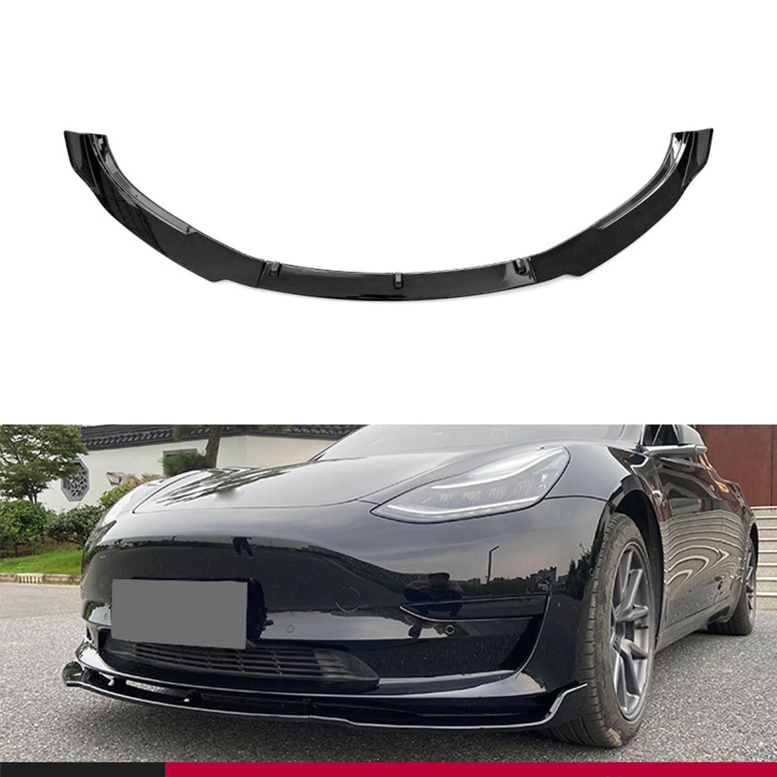 Compatible with Tesla Model 3 2019+, Car Front Bumper Spoiler Lip, Shark Fin Diffuser, Lower Protection Cover,A Glossy Black