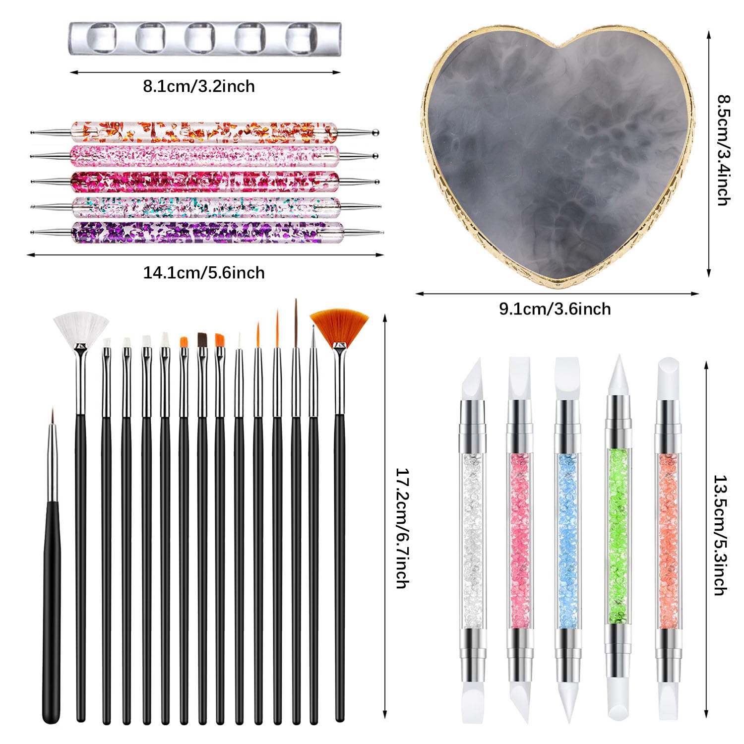 Nail Art Tools 27Pcs Set,Nail Art Brush,Resin Nail Art Palette,5 Pcs Nail Art Sculpture Pen,2-way Acrylic Silicone Engraving Pen Dotting Pen Tools Nail Art Kit for Nail Art DIY image 2