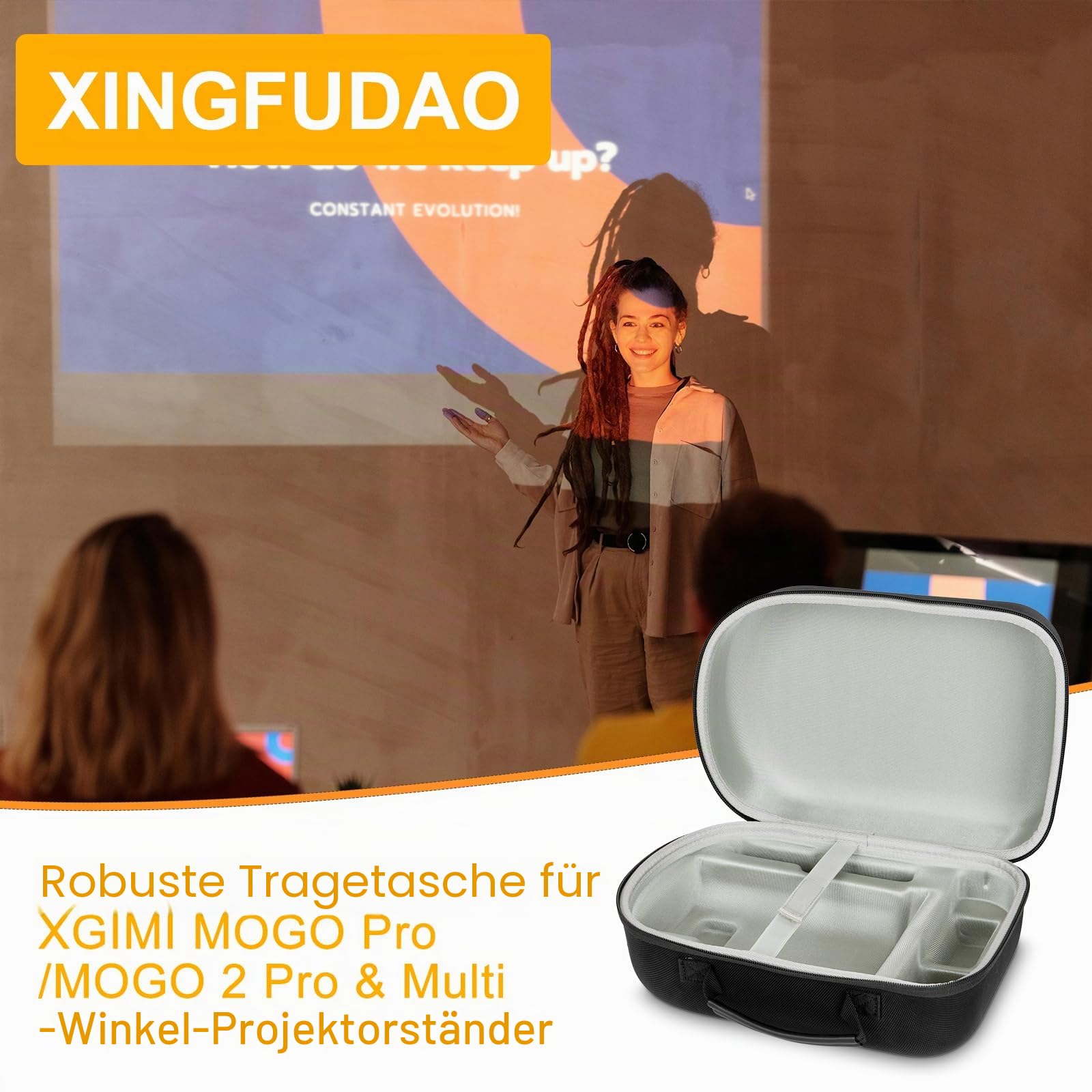 XINGFUDAO Harte Tragetasche für XGIMI MoGo Pro/MoGo 2 Pro & Multi-Winkel-Projektorständer, 1080P, tragbarer Projektor, wasserdicht