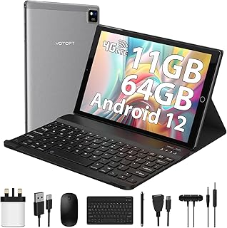 YOTOPT U10 Tablet 10 Inch 4G lte and WiFi, Android 12.0 Octa-Core Tablet, 11GB RAM, 64GB ROM(1 TB Expandable), FHD smart screen, 5MP+8MP, With Keyboard and Mouse etc, GPS/Bluetooth/Face ID-GY, Gray