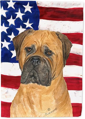 Miniatura 177 de Caroline's Treasures SS4017GF Bandera de Estados Unidos con Bulldog Inglés para jardín, bandera decorativa para patio exterior, patio, parterres,