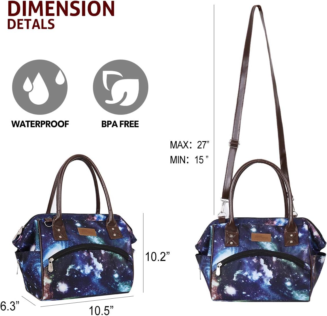 HOMESPON Insulated Large Lunch Bag Cooler Tote Drinks Holder With PU Leather Handle and Removable Shoulder Strap for Adults Woman Man Work Picnic Shopping(Blue Stars)